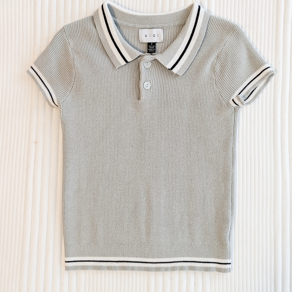 Classic Gray Polo Shirt with Striped Trim